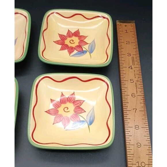 Pfaltzgraff Napoli Square Dipping Dish Bowl Set Of 4 Hand Painted Floral - Picture 2 of 4